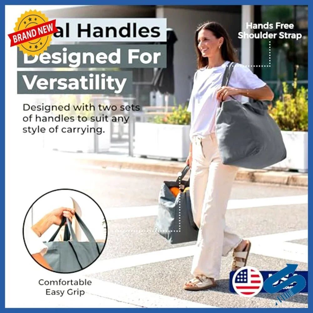 Heavy Duty Canvas Grocery Tote Set with Pockets Foldable Washable Utility